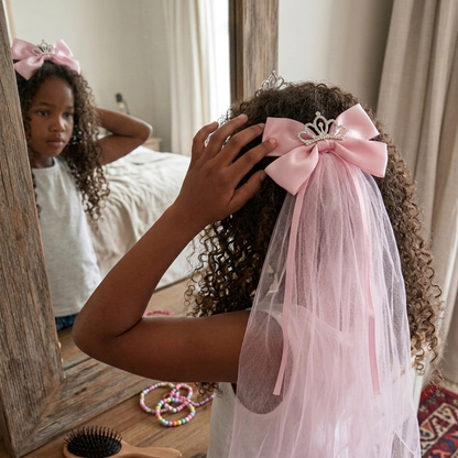 Pink Bow Tiara Hair Clip Accessory