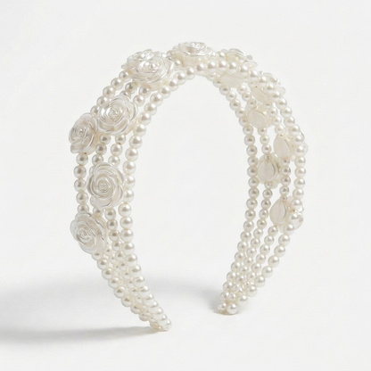 Multi-Row Pearl Rose Layered Headband for Women
